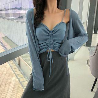 Spaghetti Strap Knitted Top / Sheer Light Cardigan