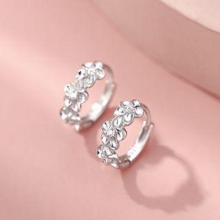 Flower Hoop Earring 1 Pair - Silver - One Size