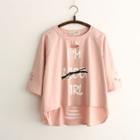 Elbow-sleeve Printed Rip T-shirt