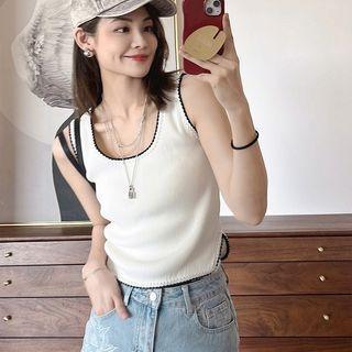 Embroidered Trim Knit Tank Top