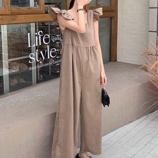 Sleeveless Ruffle Jumpsuit Khaki - One Size