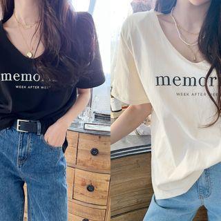 Padded-shoulder Letter T-shirt