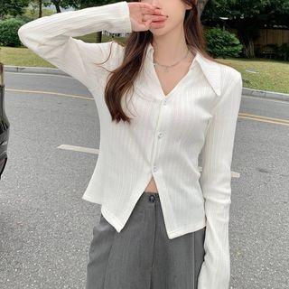 Collar Plain Cardigan White - One Size