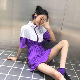 Half Zip Drawstring Elbow-sleeve Dress