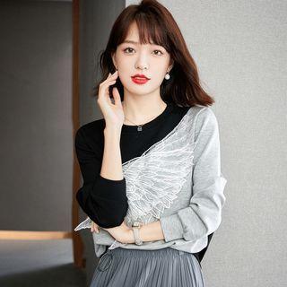 Two-tone Wing Applique Sweatshirt