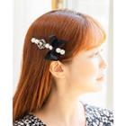 Faux-pearl Trim Hair Clip Black - One Size