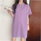 Cartoon Panda Embroidered Short-sleeve Mini Polo Dress