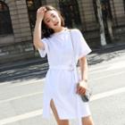 Cut Out Short-sleeve T-shirt Dress With Belt