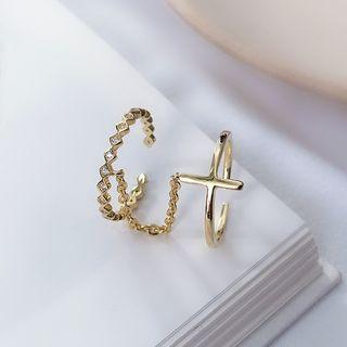 925 Sterling Silver Cross & Chain Open Ring Open Ring - One Size