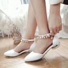 Faux Pearl Ankle Strap Dorsay Flats