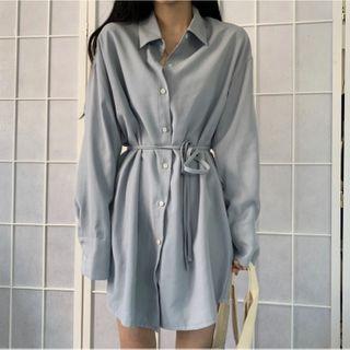 Long-sleeve Tie-waist Shirt / Knit Vest