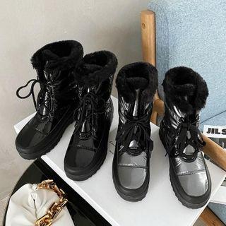 Platform Lace-up Furry Snow Boots