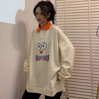 Long-sleeve Cartoon Print Polo Shirt