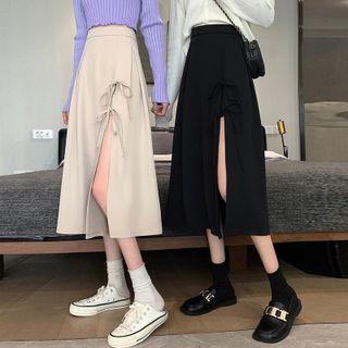Bow Detail Slit Midi Skirt