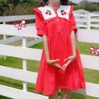 Elbow-sleeve Cherry Detail Dress