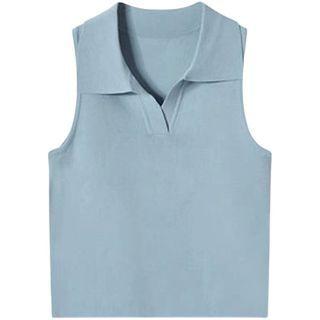 Halter-neck Polo-neck Knit Top