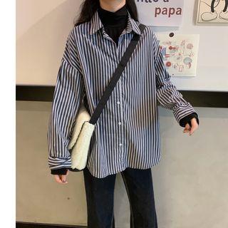 Mock Two-piece Striped Shirt Dark Blue - One Size