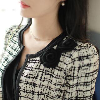 Corsage-detail Tweed Pattern Open-front Cardigan