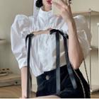 Puff-sleeve Cut-out Ribbon Shirt