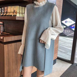 Sleeveless Mini Dress / Long-sleeve Mock-neck Chiffon Top