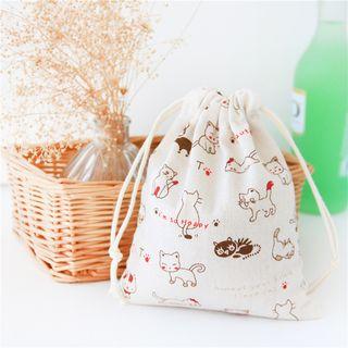 Cat-printed Drawstring Pouch