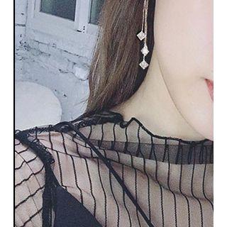 925 Sterling Silver Rhinestone Fringed Earring 1 Pair - Silver Needle - Silver - One Size