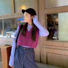 Cutout Long-sleeve Top / V-neck Knit Vest