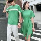 Couple Matching Color Block Short-sleeve T-shirt / Drawstring T-shirt Dress