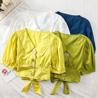 Ribbon-back Crop Shirt