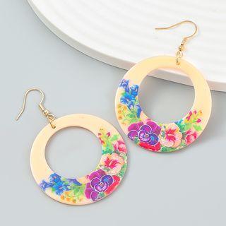 Flower Acetate Hoop Dangle Earring 1 Pair - Beige - One Size
