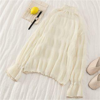 See-through Mock-neck Long-sleeve Top Almond - One Size