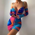Spaghetti Strap Tie-dyed Lace-up Mini Dress