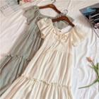Short-sleeve Drawstring Midi Dress Almond - One Size