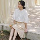 Balloon-sleeve Eyelet Lace Blouse / A-line Skirt