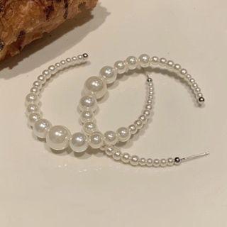 Faux Pearl Open Hoop Earring 1 Pair - White Beads - One Size