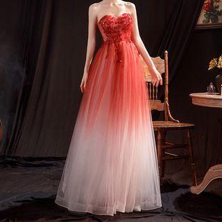Set: Strapless Gradient A-line Evening Gown + Capelet