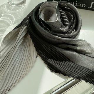 Pleated Chiffon Long Scarf Black - One Size