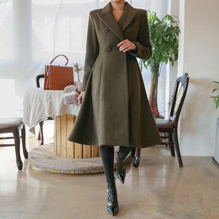 Peaked-lapel A-line Long Coat