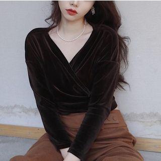 Long-sleeve Wrap Velvet Top