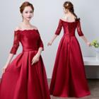 Off-shoulder Lace Panel Ball Gown