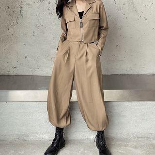 Set: Cropped Biker Jacket + Harem Pants