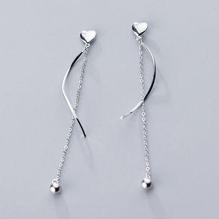 925 Sterling Silver Heart Threader Earring 1 Pair - Earring - One Size