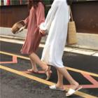 Plain Loose-fit Long-sleeve Shirtdress