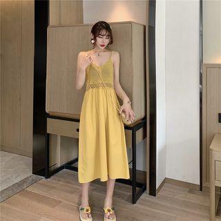 Knit Panel Midi Spaghetti Strap Dress