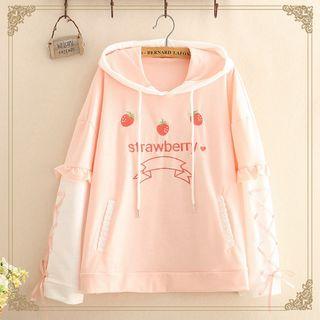 Strawberry Embroidered Hoodie As Shown In Figure - One Size