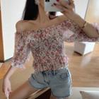 Off-shoulder Chiffon Floral Top As Shown In Figure - One Size