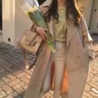 Double Breasted Long Trench Coat Almond Beige - One Size
