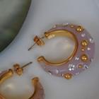 Rhinestone Hook Earring 1 Pair - Gold & Light Pink - One Size