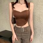Fitted Cropped Camisole Top / Plaid Belted Straight Leg Pants