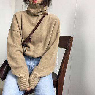 Plain Turtleneck Knit Sweater
